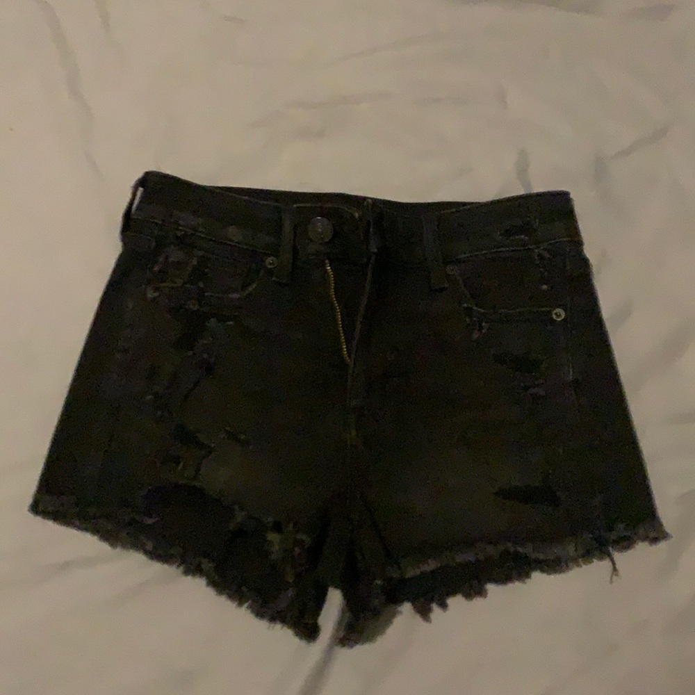 american eagle black ripped shorts